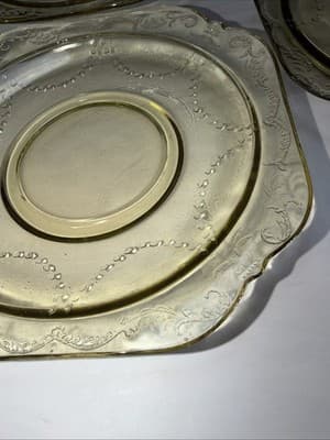 Set Of 3 Federal Madrid Amber Depression Glass 5 3/4” Square Saucers - Thumbnail 5