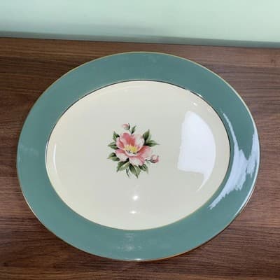 Homer Laughlin Rose Century Service Green Oval Serving Platter VTG - Thumbnail 2