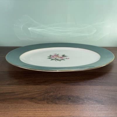 Homer Laughlin Rose Century Service Green Oval Serving Platter VTG - Thumbnail 10