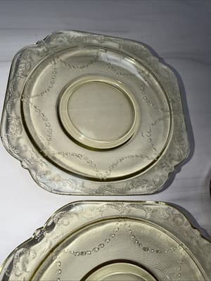 Set Of 3 Federal Madrid Amber Depression Glass 5 3/4” Square Saucers - Thumbnail 7