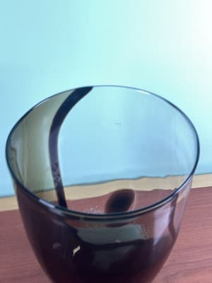 XL VTG Wide Heavy Abstract Art Glass Vase Handmade Blue Brown Swirls 9.25" H x 7 - Thumbnail 5