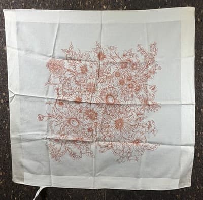 Vintage Scarf Head-wrap Made In Italy 21 X 21.5” Square Orange Flowers Cream