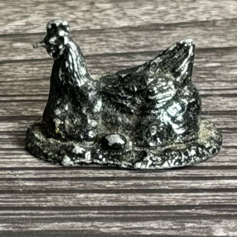 Vintage Miniature Cast Metal Hen on Nest Figurine 1 Inch