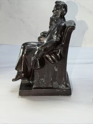 Vintage Thinking Abraham Lincoln Metal Bookends Statues American Historical Set - Thumbnail 9