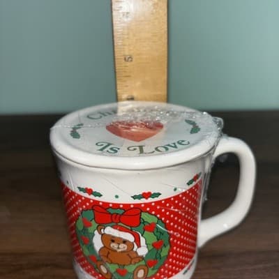 Vintage 1980’s Santa Bear Coffee Mug Christmas Cup With Coaster Lid NOS Is Lov - Thumbnail 8
