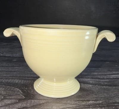 Vintage Fiesta Ware Sugar Bowl Yellow Handles Homer Laughlin Pedestal No Lid