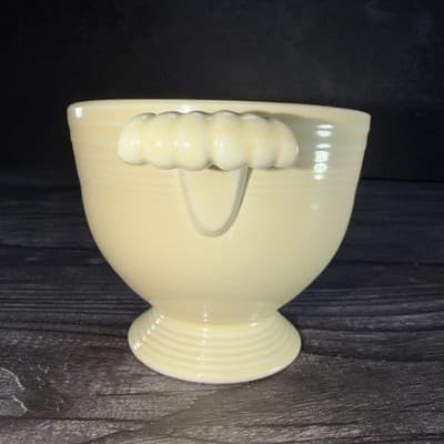 Vintage Fiesta Ware Sugar Bowl Yellow Handles Homer Laughlin Pedestal No Lid - Thumbnail 4