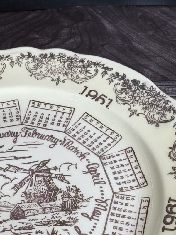 Vintage Edwin M Knowles China Co. 1951 Calendar Year Collectors Plate Windmill - Thumbnail 7