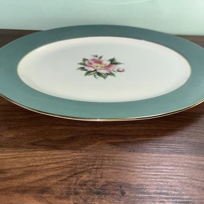 Homer Laughlin Rose Century Service Green Oval Serving Platter VTG - Thumbnail 7