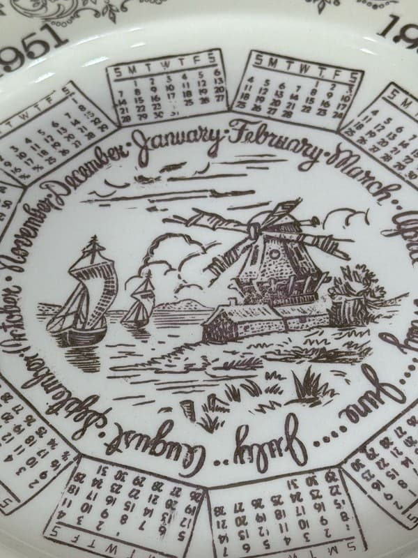 Vintage Edwin M Knowles China Co. 1951 Calendar Year Collectors Plate Windmill - Thumbnail 4