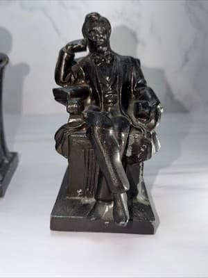 Vintage Thinking Abraham Lincoln Metal Bookends Statues American Historical Set - Thumbnail 11