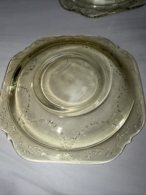 Set Of 3 Federal Madrid Amber Depression Glass 5 3/4” Square Saucers - Thumbnail 13