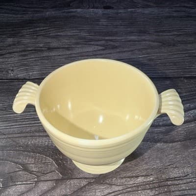 Vintage Fiesta Ware Sugar Bowl Yellow Handles Homer Laughlin Pedestal No Lid - Thumbnail 2