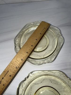 Set Of 3 Federal Madrid Amber Depression Glass 5 3/4” Square Saucers - Thumbnail 10