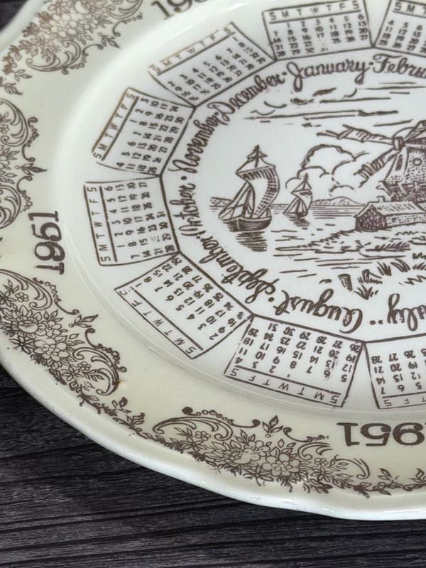 Vintage Edwin M Knowles China Co. 1951 Calendar Year Collectors Plate Windmill - Thumbnail 10