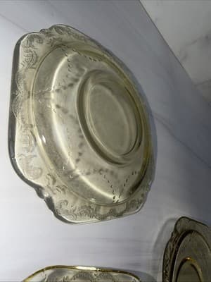 Set Of 3 Federal Madrid Amber Depression Glass 5 3/4” Square Saucers - Thumbnail 12