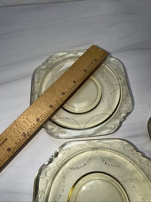 Set Of 3 Federal Madrid Amber Depression Glass 5 3/4” Square Saucers - Thumbnail 9