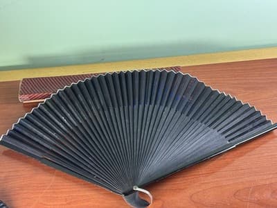 VTG Japanese Hand Painted Folding Hand Fan Mountains And White Peacocks - Thumbnail 5