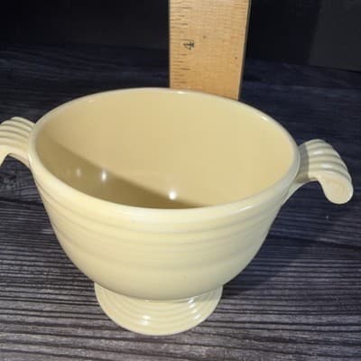 Vintage Fiesta Ware Sugar Bowl Yellow Handles Homer Laughlin Pedestal No Lid - Thumbnail 10