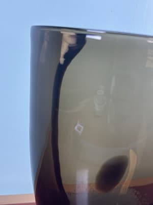 XL VTG Wide Heavy Abstract Art Glass Vase Handmade Blue Brown Swirls 9.25" H x 7 - Thumbnail 6