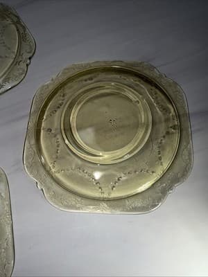 Set Of 3 Federal Madrid Amber Depression Glass 5 3/4” Square Saucers - Thumbnail 14