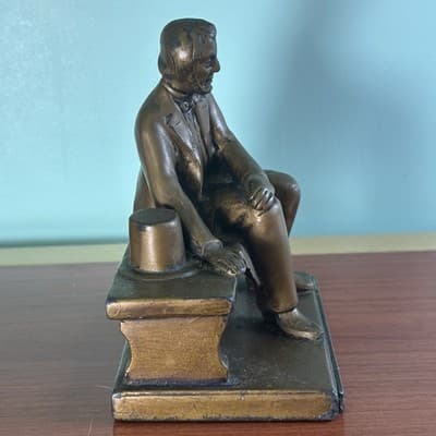 Vintage Abraham Lincoln Cast Metal Statue Table Advertisement Mortgage Title Co - Thumbnail 6