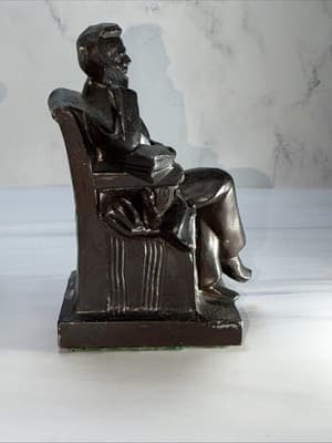 Vintage Thinking Abraham Lincoln Metal Bookends Statues American Historical Set - Thumbnail 18