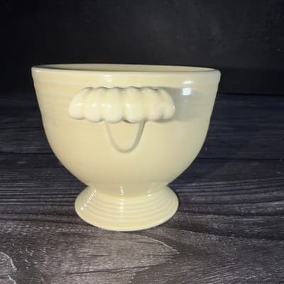 Vintage Fiesta Ware Sugar Bowl Yellow Handles Homer Laughlin Pedestal No Lid - Thumbnail 6