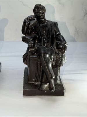 Vintage Thinking Abraham Lincoln Metal Bookends Statues American Historical Set - Thumbnail 19