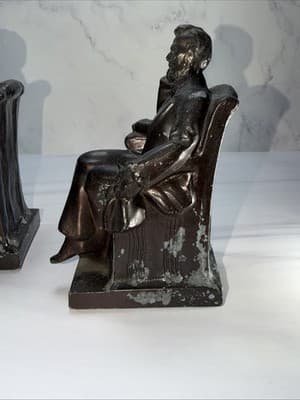 Vintage Thinking Abraham Lincoln Metal Bookends Statues American Historical Set - Thumbnail 12