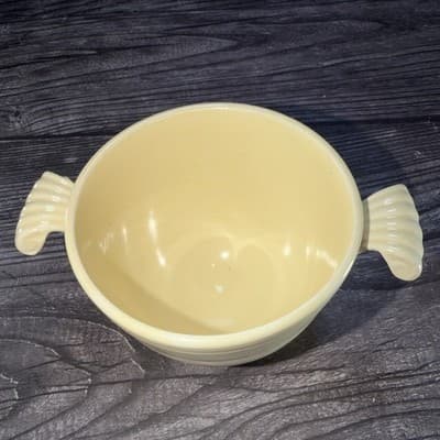 Vintage Fiesta Ware Sugar Bowl Yellow Handles Homer Laughlin Pedestal No Lid - Thumbnail 3