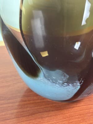 XL VTG Wide Heavy Abstract Art Glass Vase Handmade Blue Brown Swirls 9.25" H x 7 - Thumbnail 8