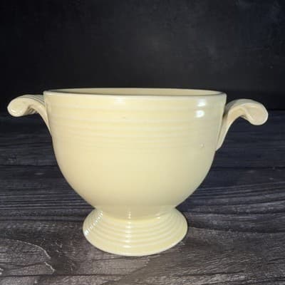 Vintage Fiesta Ware Sugar Bowl Yellow Handles Homer Laughlin Pedestal No Lid - Thumbnail 5