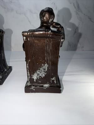 Vintage Thinking Abraham Lincoln Metal Bookends Statues American Historical Set - Thumbnail 15