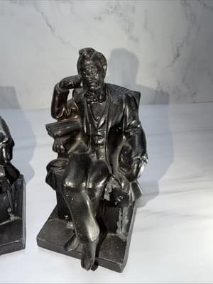Vintage Thinking Abraham Lincoln Metal Bookends Statues American Historical Set - Thumbnail 2