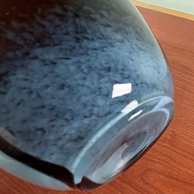 XL VTG Wide Heavy Abstract Art Glass Vase Handmade Blue Brown Swirls 9.25" H x 7 - Thumbnail 9