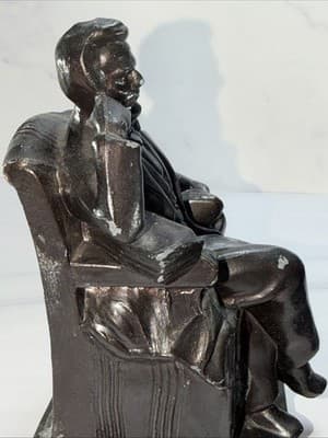 Vintage Thinking Abraham Lincoln Metal Bookends Statues American Historical Set - Thumbnail 6