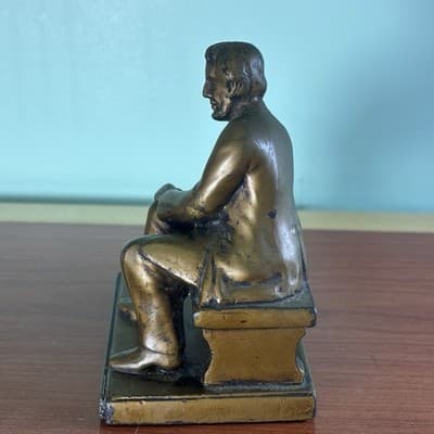Vintage Abraham Lincoln Cast Metal Statue Table Advertisement Mortgage Title Co - Thumbnail 2