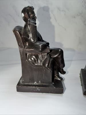Vintage Thinking Abraham Lincoln Metal Bookends Statues American Historical Set - Thumbnail 4