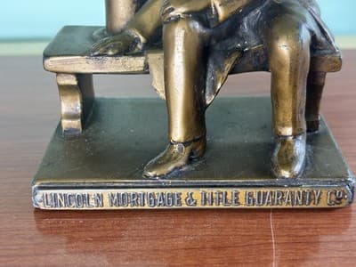 Vintage Abraham Lincoln Cast Metal Statue Table Advertisement Mortgage Title Co - Thumbnail 4