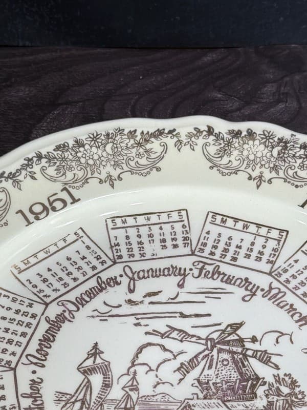 Vintage Edwin M Knowles China Co. 1951 Calendar Year Collectors Plate Windmill - Thumbnail 6