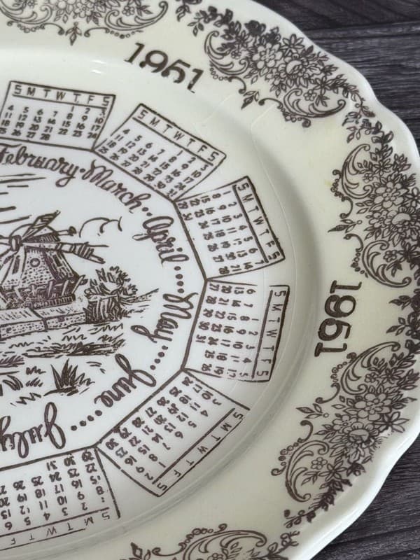 Vintage Edwin M Knowles China Co. 1951 Calendar Year Collectors Plate Windmill - Thumbnail 8