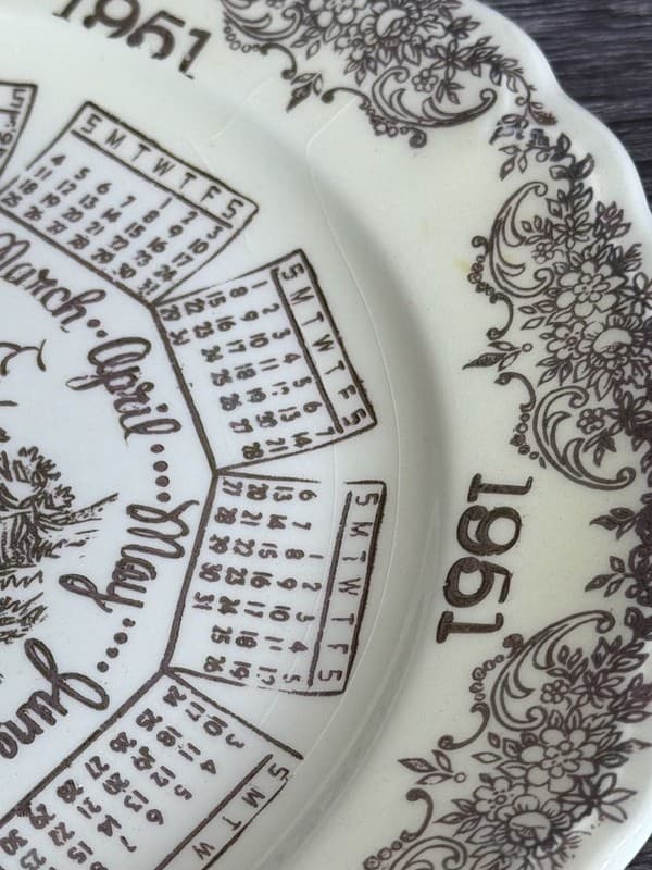 Vintage Edwin M Knowles China Co. 1951 Calendar Year Collectors Plate Windmill - Thumbnail 3