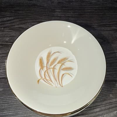 Lot Of 7 Vintage Golden Wheat Dishes 22K Gold Trim Fruit Bowl 5 1/4 Inch - Thumbnail 2