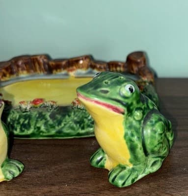 VTG Frogs Pond Salt & Pepper Shaker Set Handpainted Spaghetti ware realistic - Thumbnail 6