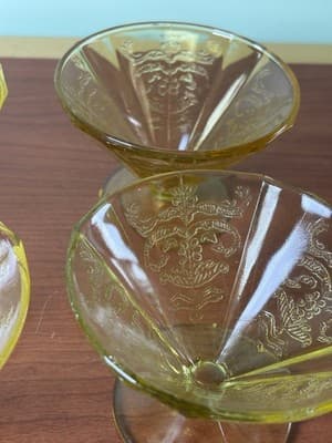 Vtg 4 Yellow Pressed Glass Champagne Fruit Cups Recollection by Indiana Madrid - Thumbnail 7
