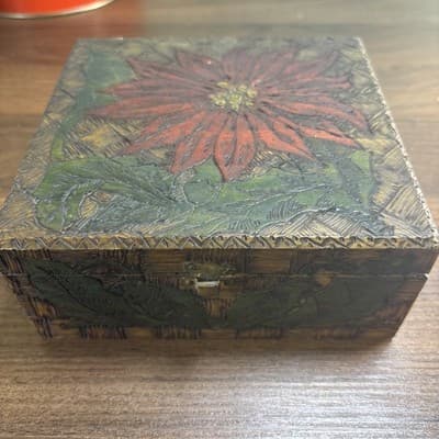 Vintage Wood Box. Pyrography Inscription 1910 Nelle Aircraft To Howard Baldwin - Thumbnail 2