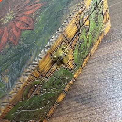 Vintage Wood Box. Pyrography Inscription 1910 Nelle Aircraft To Howard Baldwin - Thumbnail 8