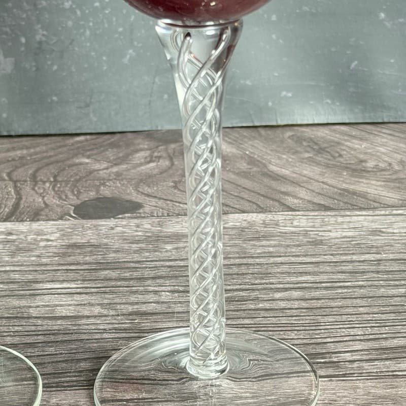 Vintage Bombay Company Ruby Red Champagne Flutes with Clear Air Twist Stem, 9.5" - Thumbnail 2