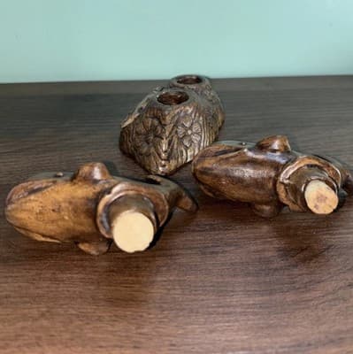 VTG Whale SEA WORLD SALT & PEPPER SHAKERS Wood Look Flowers TREASURE CRAFT MCM - Thumbnail 5